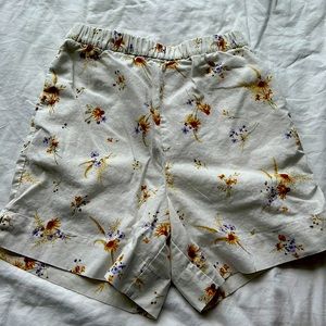 H&M Floral High Waist Shorts - White and Yellow